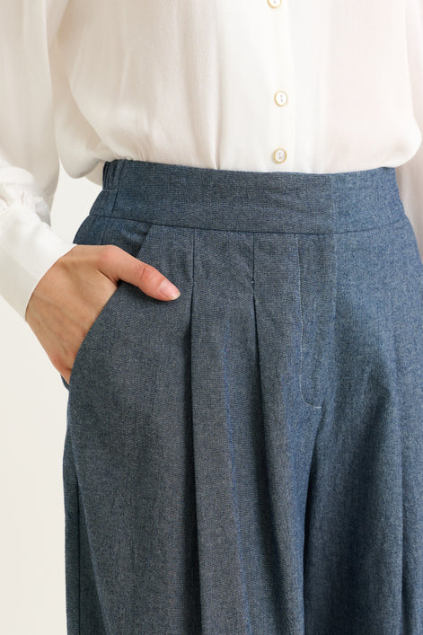 Tyler Chambray Wide Leg Trouser - Dark Grey