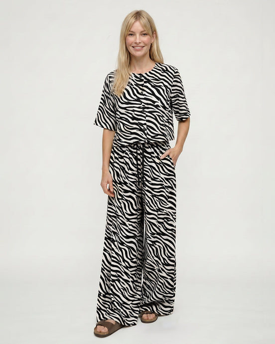 Thi Cream Tiger Stripe Print Wide Leg Trouser