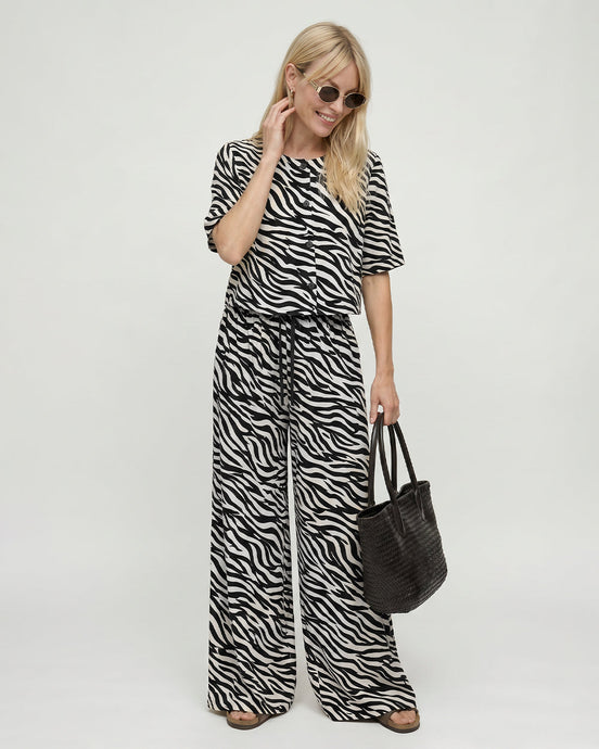 Thi Cream Tiger Stripe Print Wide Leg Trouser