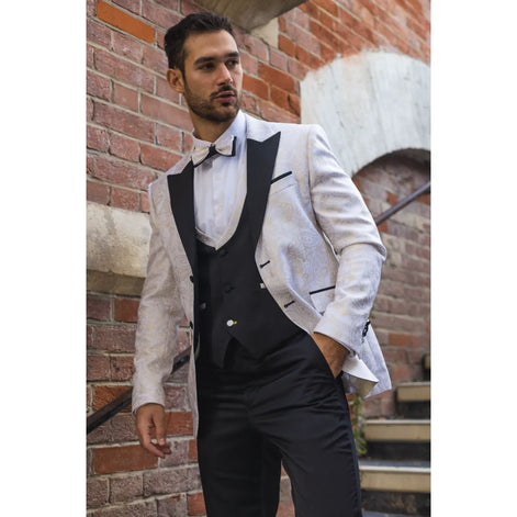 Smart Paisley Wedding Suit — White