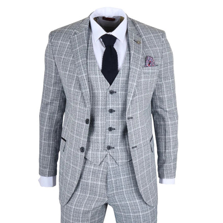IM11 - Men's Light Blue 3 Piece Plaid Check Suit