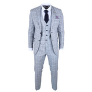IM11 - Men's Light Blue 3 Piece Plaid Check Suit