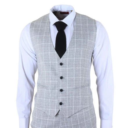IM11 - Men's Grey 3 Piece Tailored Fit Check Suit