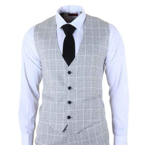 IM11 - Men's Grey 3 Piece Tailored Fit Check Suit