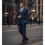 IM11 - Men's Navy 3 Piece Plaid Check Suit