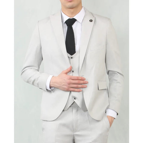 IM200 - Men's Light Grey Tailored Fit Wedding 3 Piece Suit