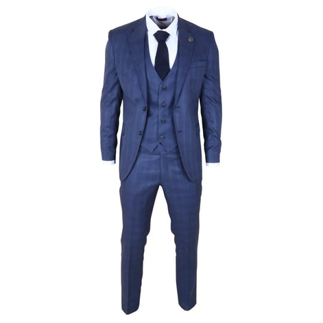 IM31 - Men's Blue 3 Piece Prince of Wales Check Suit