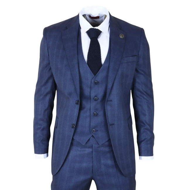 IM31 - Men's Blue 3 Piece Prince of Wales Check Suit