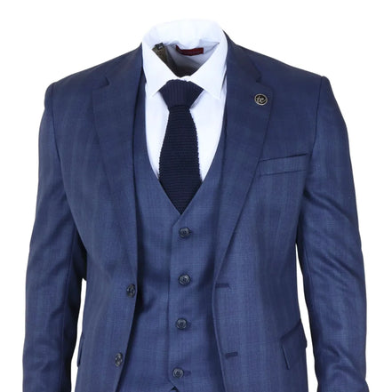 IM31 - Men's Blue 3 Piece Prince of Wales Check Suit