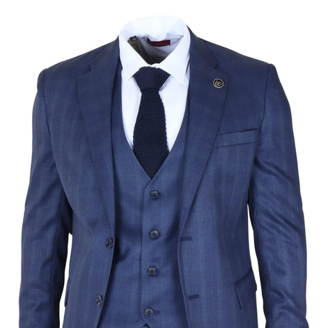 IM31 - Men's Blue 3 Piece Prince of Wales Check Suit