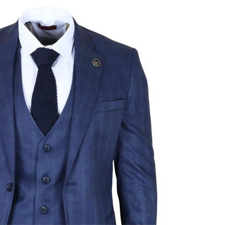 IM31 - Men's Blue 3 Piece Prince of Wales Check Suit