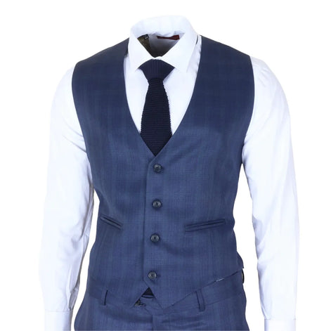 IM31 - Men's Blue 3 Piece Prince of Wales Check Suit