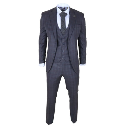 IM31 - Men's Charcoal 3 Piece Prince of Wales Check Suit