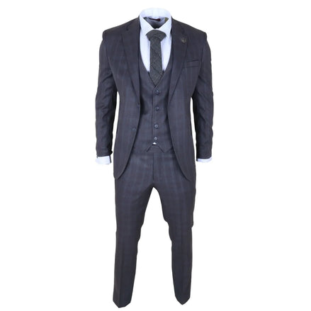 IM31 - Men's Charcoal 3 Piece Prince of Wales Check Suit