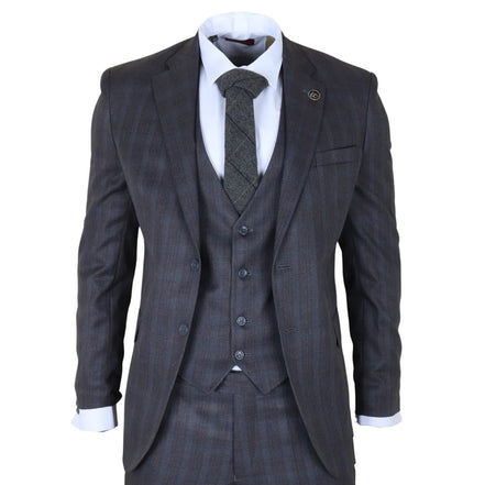 IM31 - Men's Charcoal 3 Piece Prince of Wales Check Suit