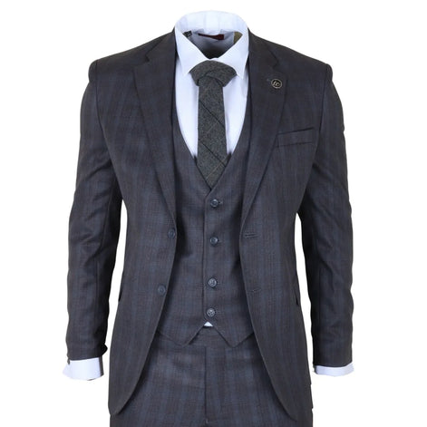 IM31 - Men's Charcoal 3 Piece Prince of Wales Check Suit