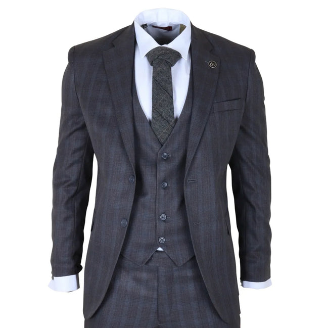 IM31 - Men's Charcoal 3 Piece Prince of Wales Check Suit