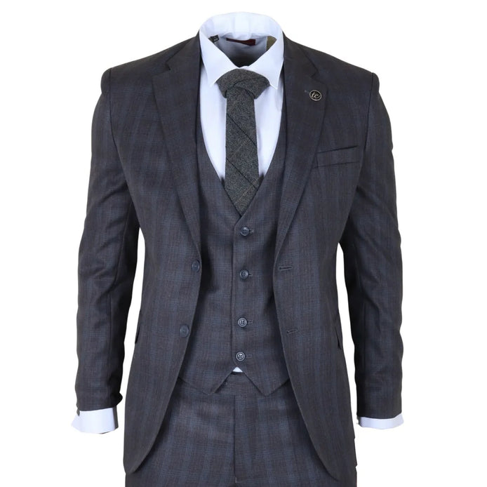 IM31 - Men's Charcoal 3 Piece Prince of Wales Check Suit