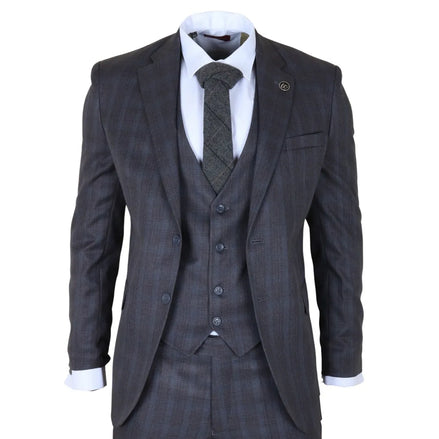 IM31 - Men's Charcoal 3 Piece Prince of Wales Check Suit