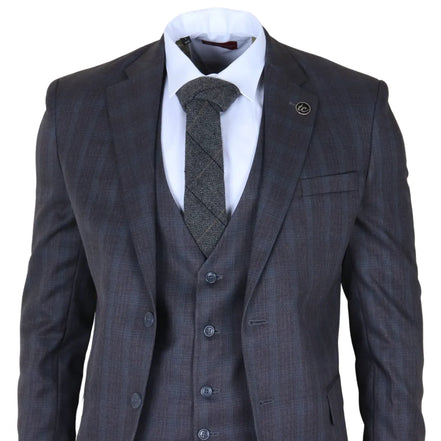 IM31 - Men's Charcoal 3 Piece Prince of Wales Check Suit