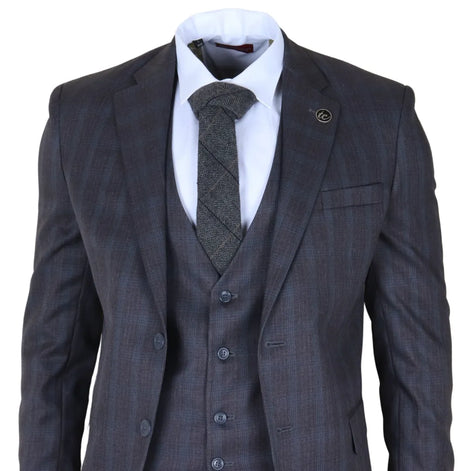 IM31 - Men's Charcoal 3 Piece Prince of Wales Check Suit