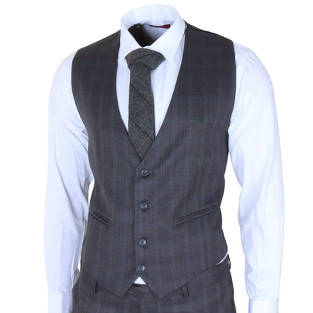 IM31 - Men's Charcoal 3 Piece Prince of Wales Check Suit