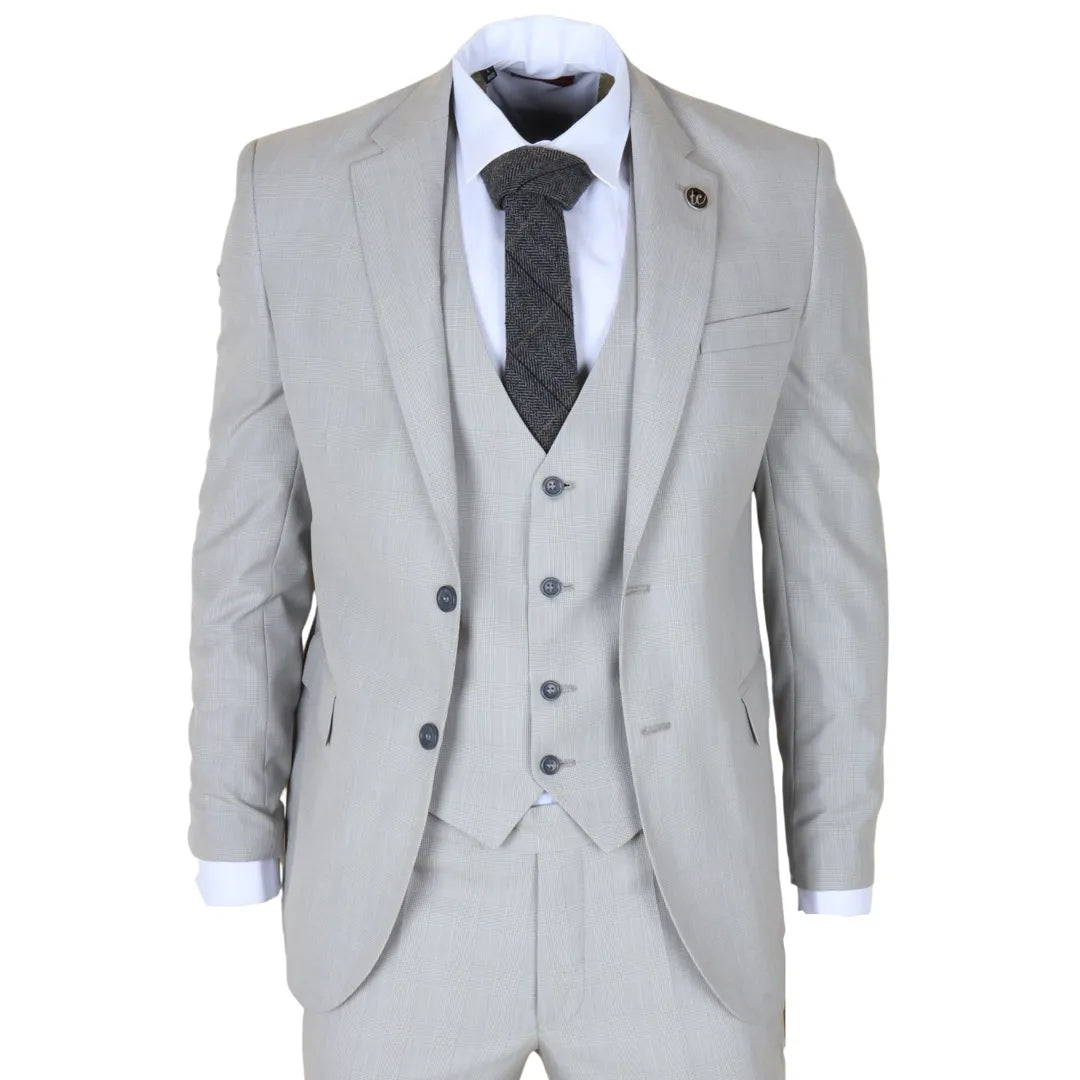 IM31 - Men's Grey 3 Piece Prince of Wales Check Suit