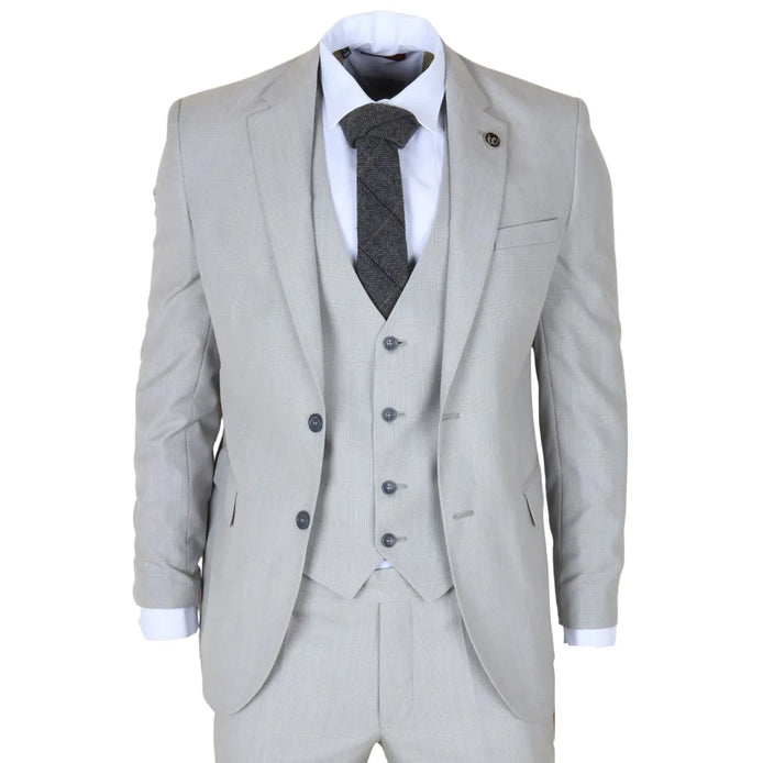 IM31 - Men's Grey 3 Piece Prince of Wales Check Suit