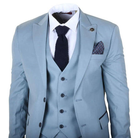IM32 - Men's Plain Turquoise Blue 3 Piece Suit