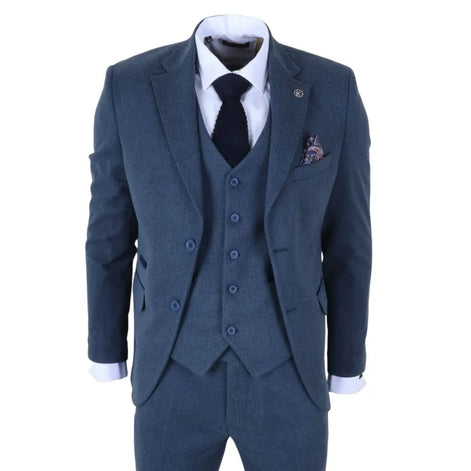 IM40 - Men's Blue 3 Piece Tweed Herringbone Suits
