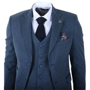 IM40 - Men's Blue 3 Piece Tweed Herringbone Suits