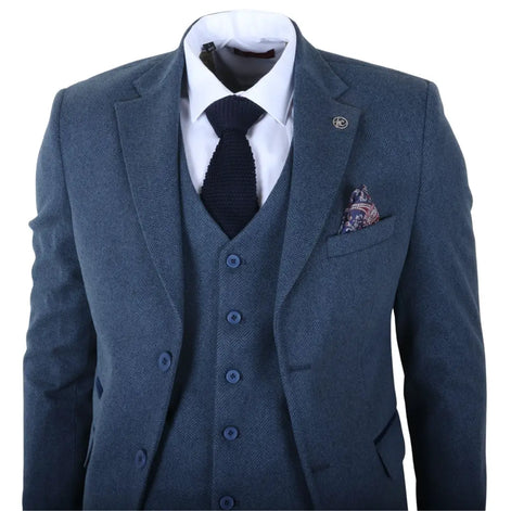 IM40 - Men's Blue 3 Piece Tweed Herringbone Suits