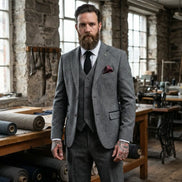 IM41 - Men's Grey 3 Piece Tweed Herringbone Suits