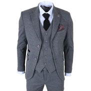 IM41 - Men's Grey 3 Piece Tweed Herringbone Suits