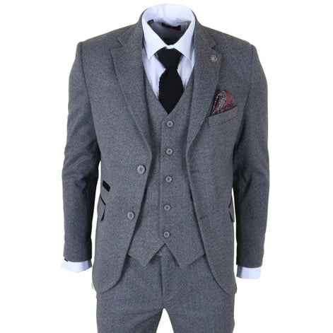 IM41 - Men's Grey 3 Piece Tweed Herringbone Suits