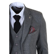 IM41 - Men's Grey 3 Piece Tweed Herringbone Suits