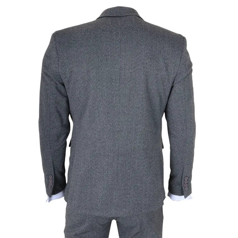 IM41 - Men's Grey 3 Piece Tweed Herringbone Suits