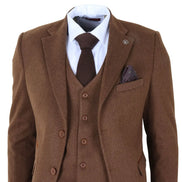 IM42 - Men's Brown 3 Piece Tweed Herringbone Suits