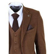 IM42 - Men's Brown 3 Piece Tweed Herringbone Suits