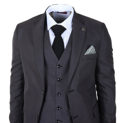 IM51 - Men's Charcoal Check 3 Piece Tailored Fit Suit