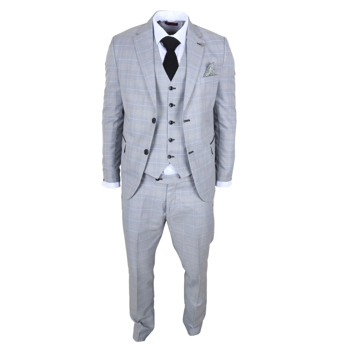 IM53 - Men's Grey Check 3 Piece Tailored Fit Suit