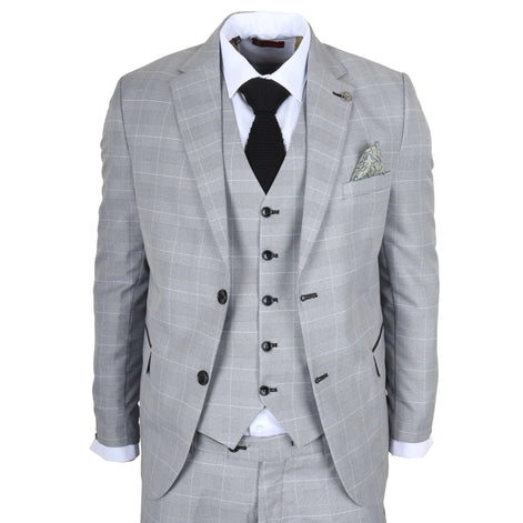 IM53 - Men's Grey Check 3 Piece Tailored Fit Suit