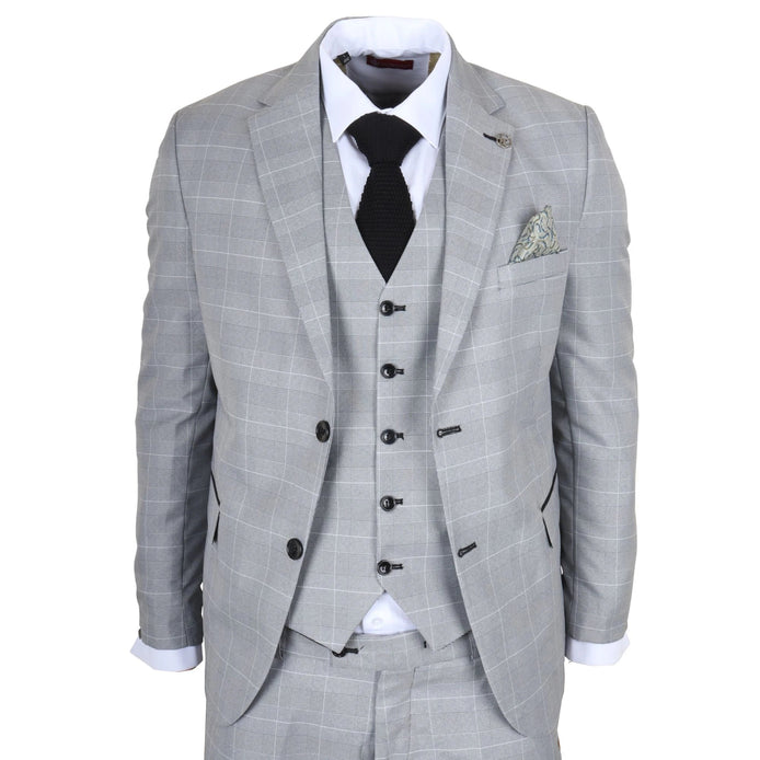 IM53 - Men's Grey Check 3 Piece Tailored Fit Suit