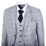 IM53 - Men's Grey Check 3 Piece Tailored Fit Suit