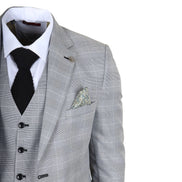 IM53 - Men's Grey Check 3 Piece Tailored Fit Suit