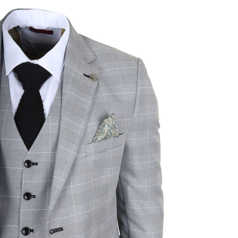 IM53 - Men's Grey Check 3 Piece Tailored Fit Suit