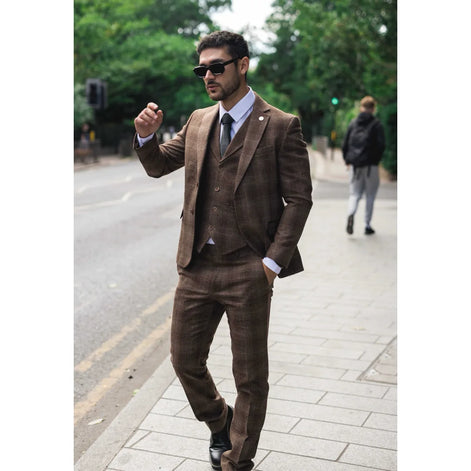 Classic Tweed Check Suit — Brown