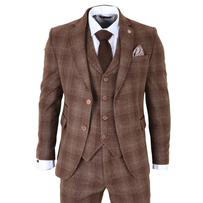Classic Tweed Check Suit — Brown for men, styled for work