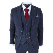 TP-32 - Men's Navy Blue 3 Piece Wool Blend Tweed Suit