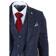 TP-32 - Men's Navy Blue 3 Piece Wool Blend Tweed Suit